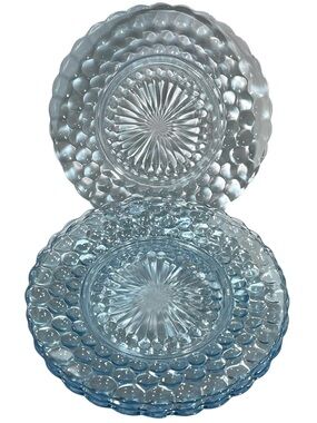 Vintage 1940s Anchor Hocking Sapphire Blue Bubble Pattern Dinner Plates Set (4)